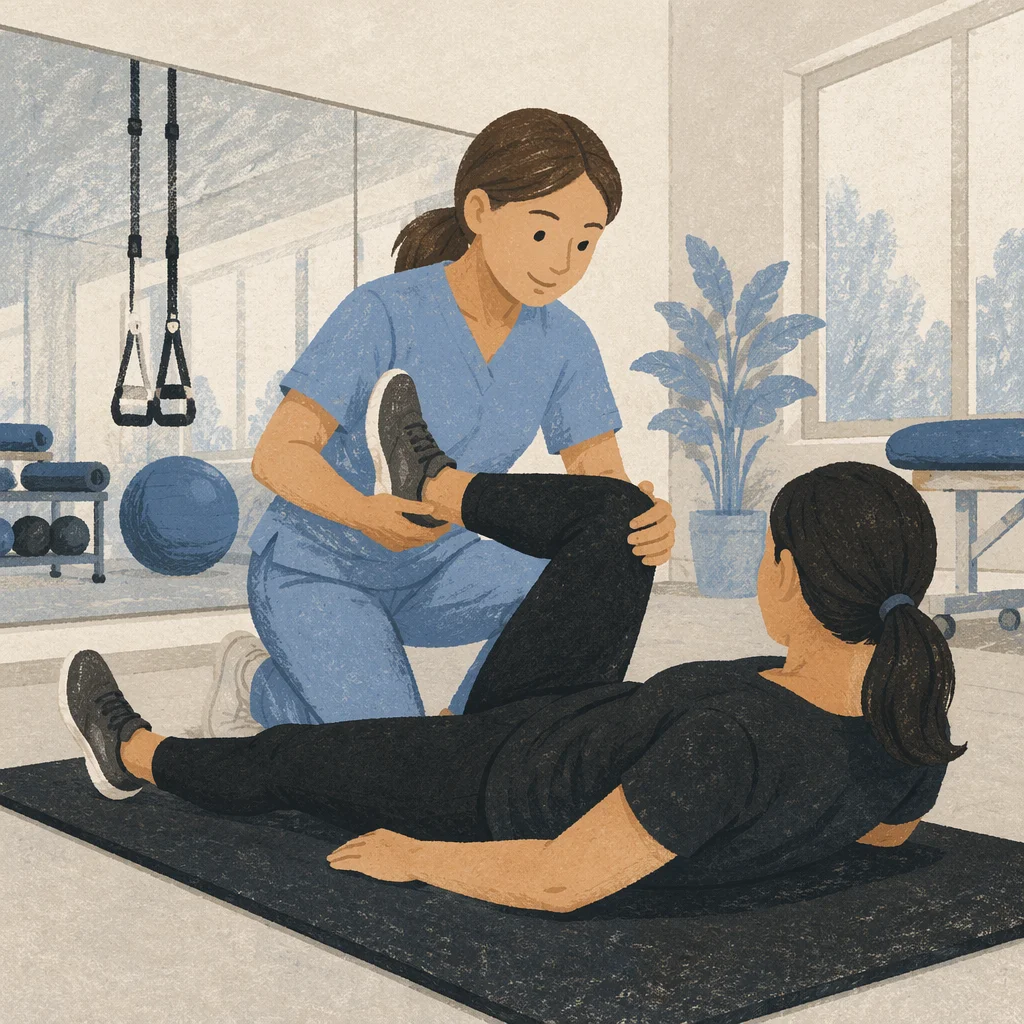Physical Therapy Hamstring Stretch Guidance Scene