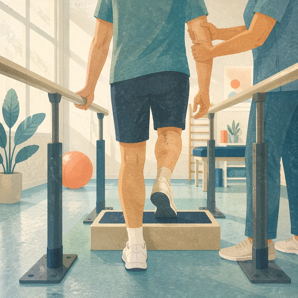 Physical Therapy Step-Up Exercise in Rehab Gym