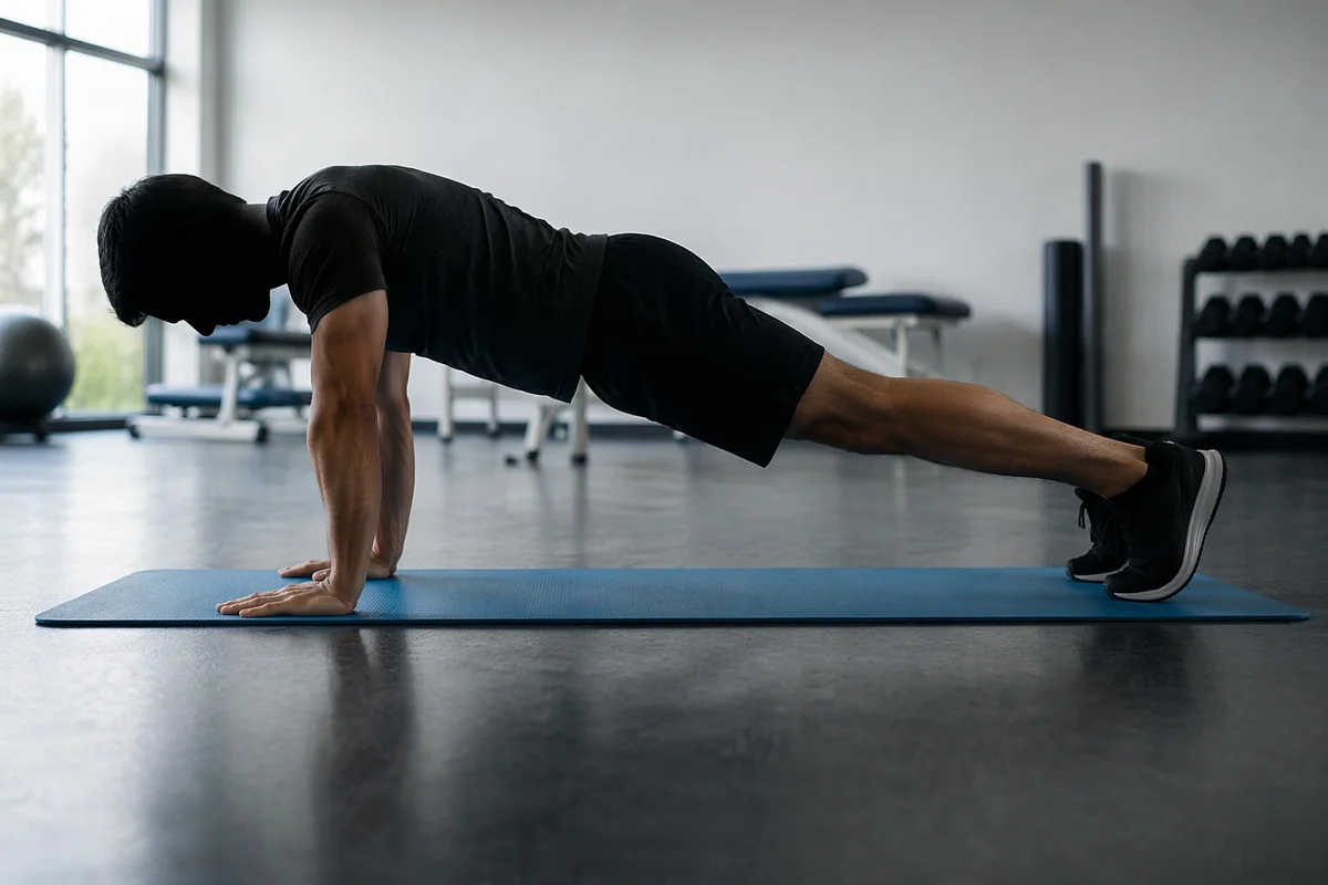 High Plank Exercise in Physical Therapy Gym
