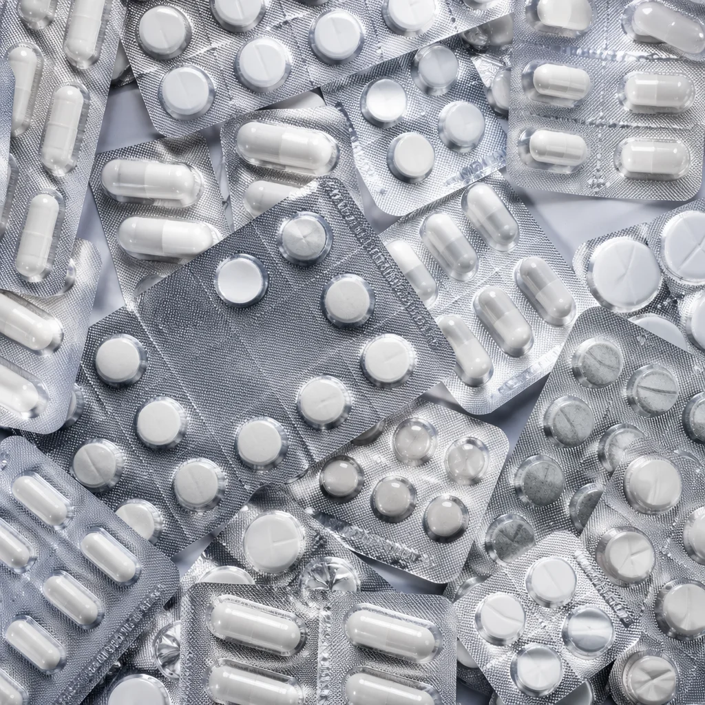 Assorted Medicine Blister Packs Overhead