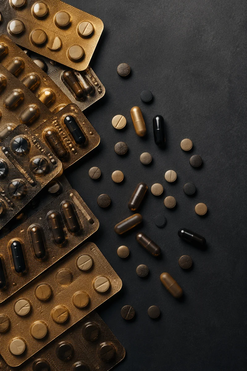 Premium Medicine Capsules on Charcoal Background