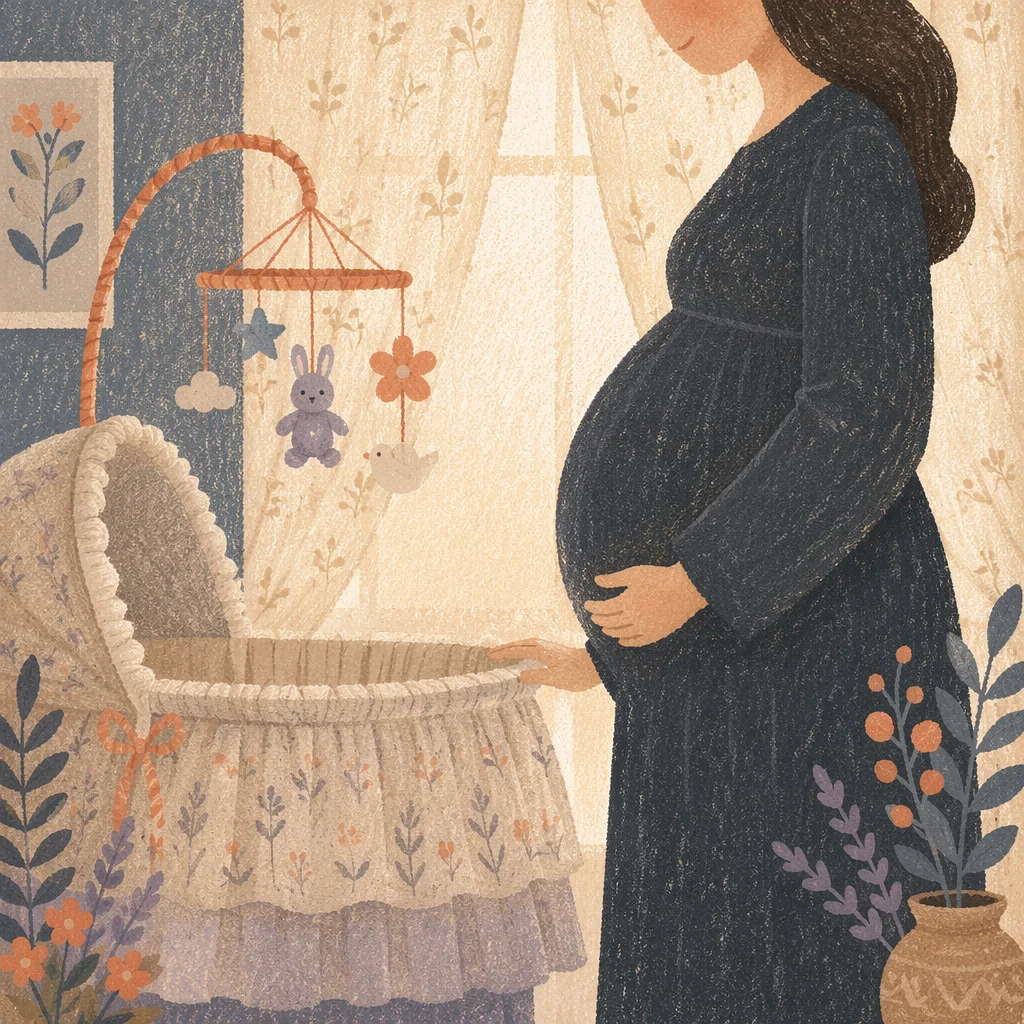 Expectant Mother Beside Nursery Bassinet