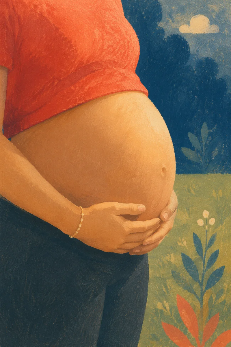Pregnant Woman Cradling Belly Outdoors
