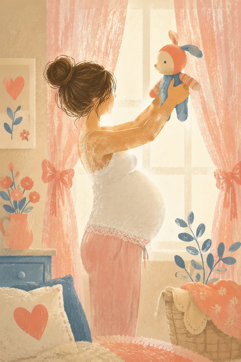 Pregnant Woman by Window with Baby Toy