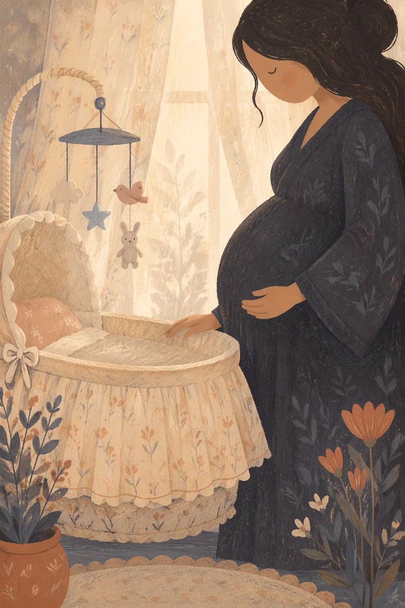 Tender Maternity Belly Beside Nursery Bassinet