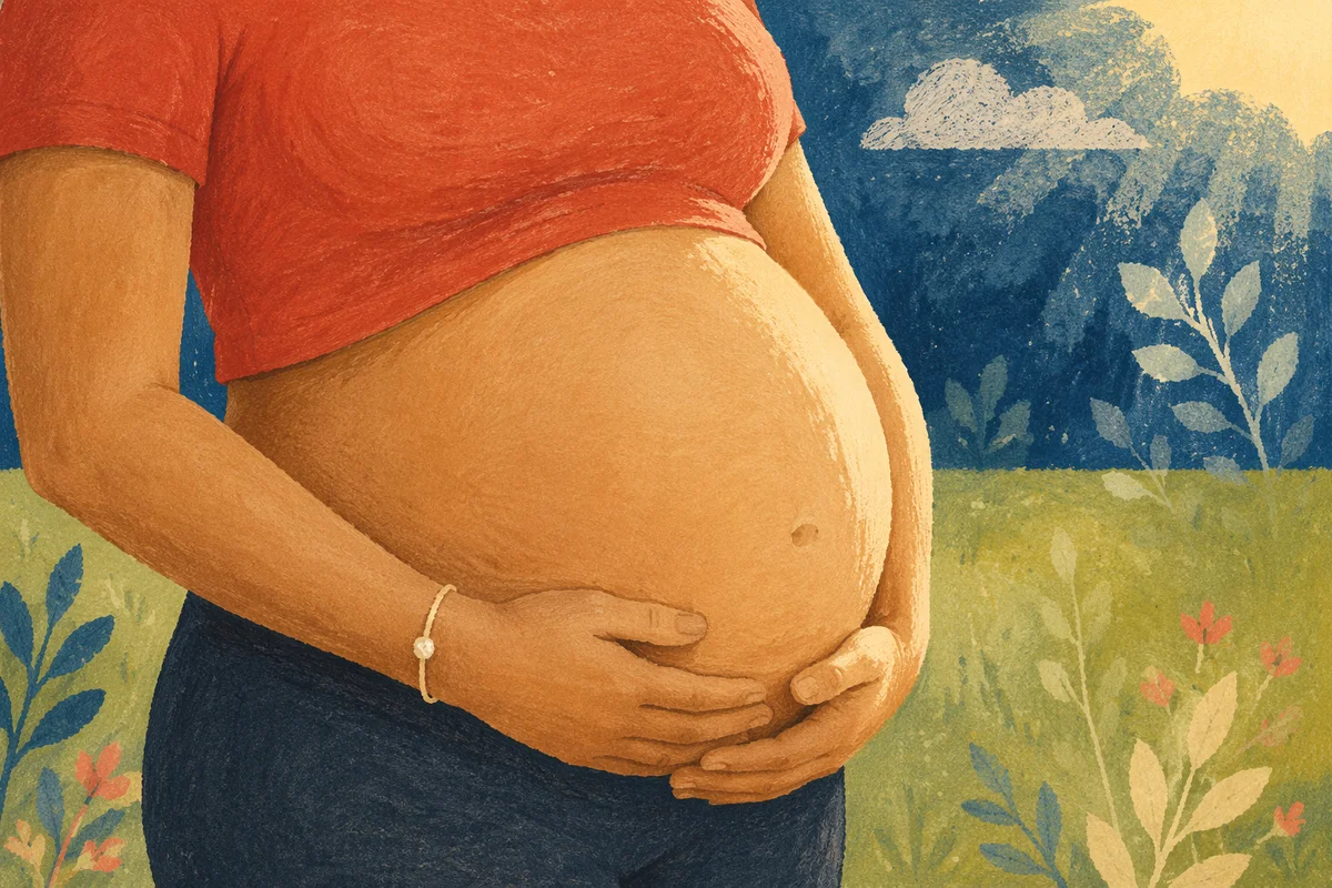 Pregnant Woman Cradling Belly Outdoors