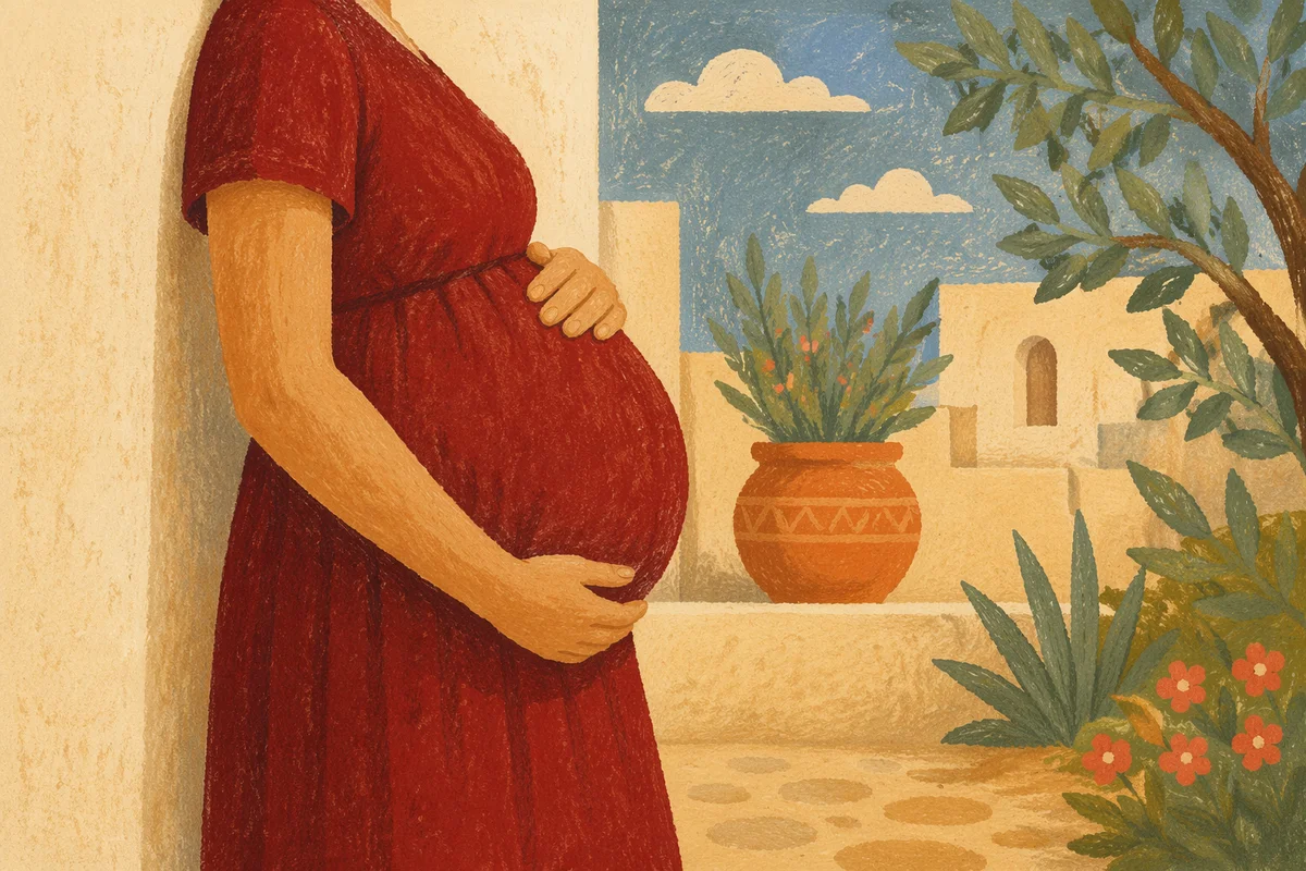 Pregnant Woman Cradling Belly in Warm Light