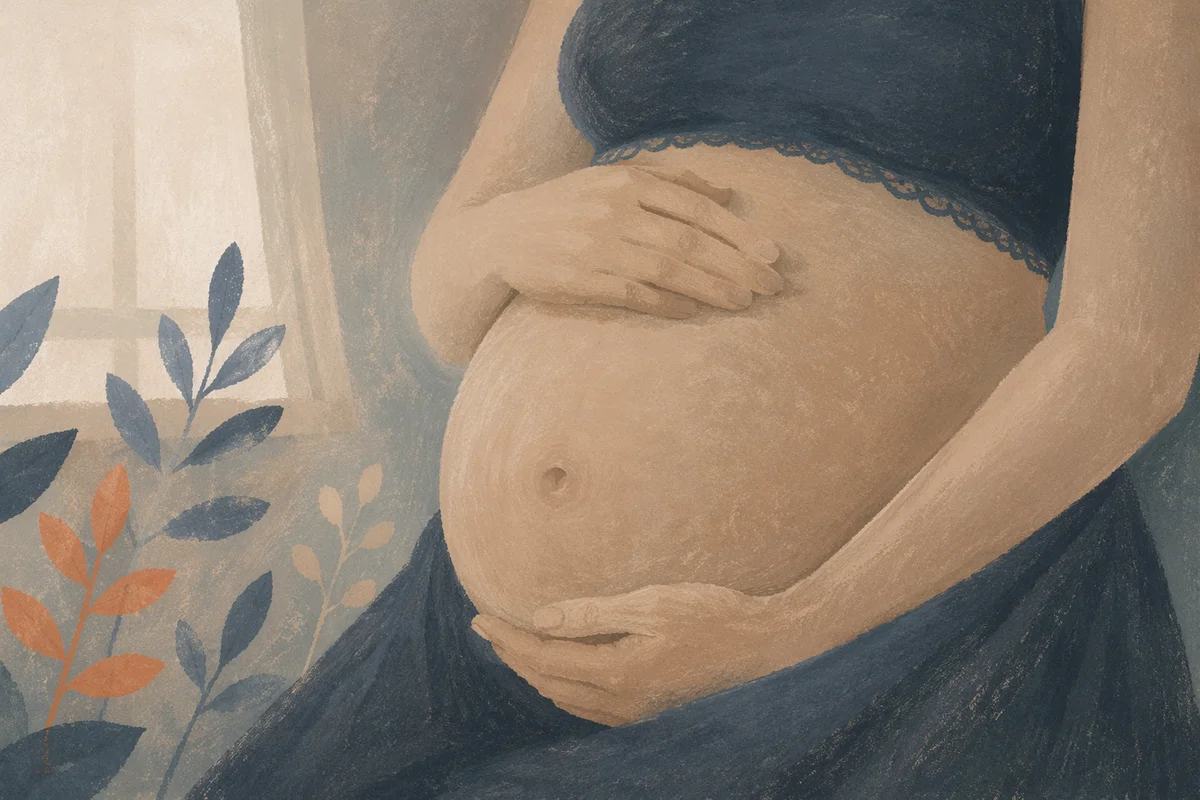 Monochrome Maternity Belly Portrait in Medical Studio