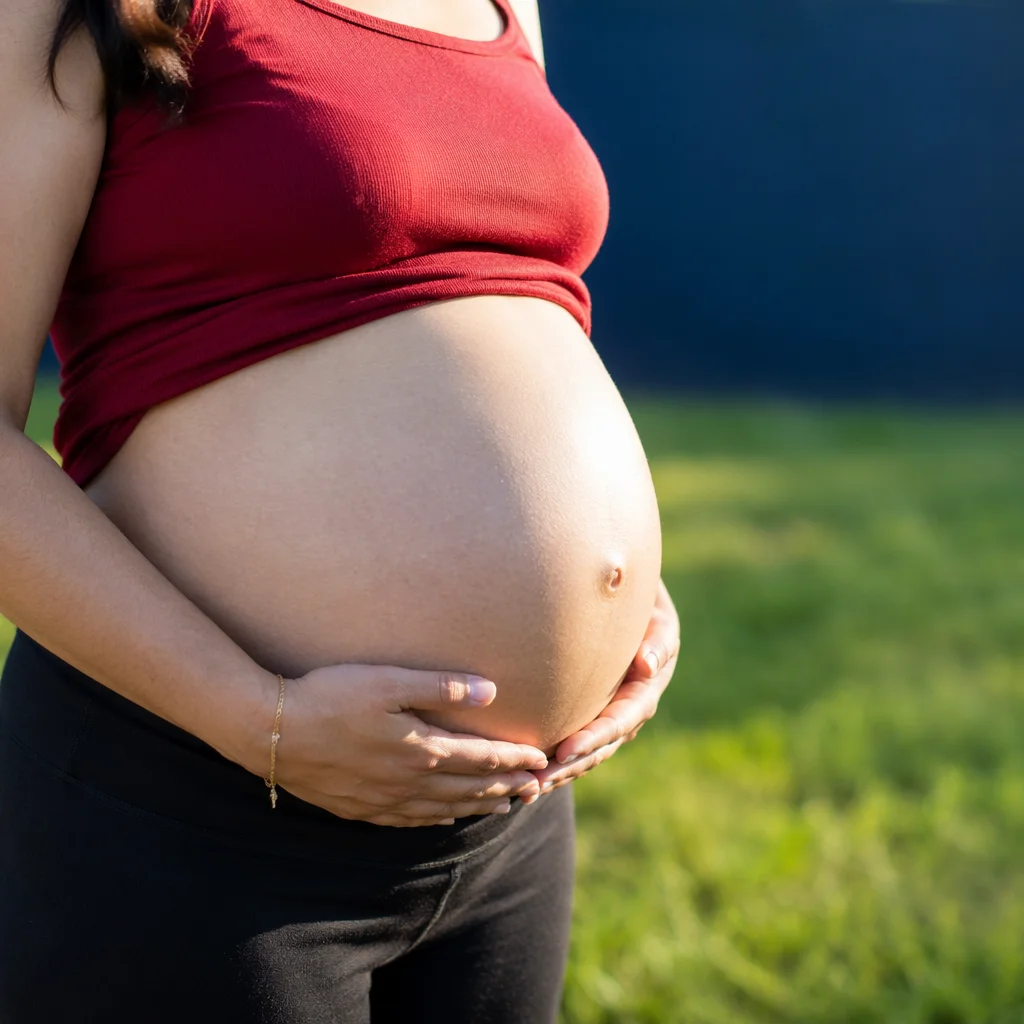 Pregnant Woman Cradling Belly Outdoors