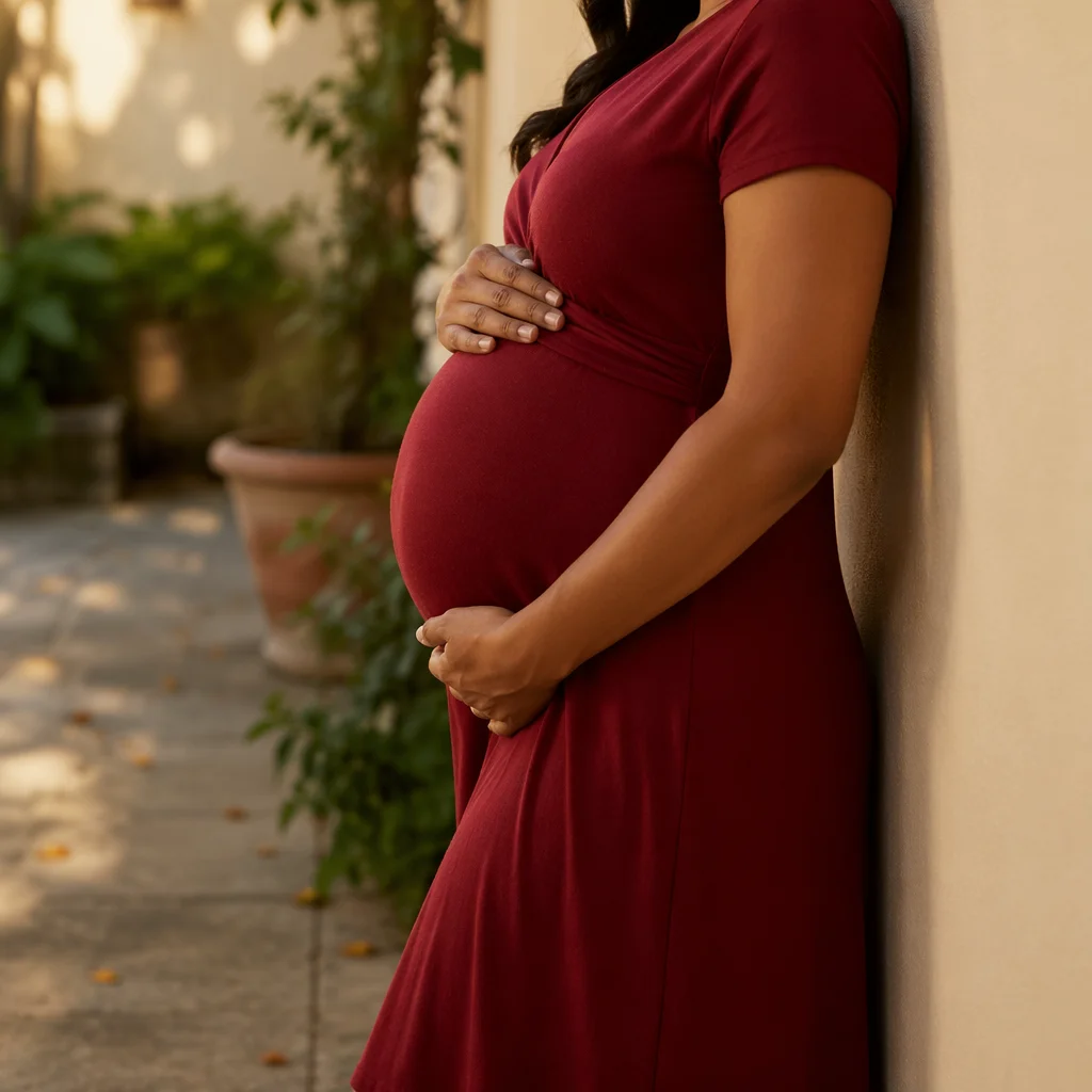 Pregnant Woman Cradling Belly Outdoors