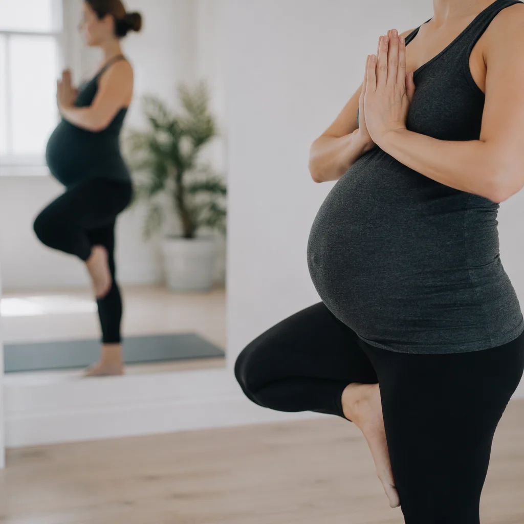 Prenatal Tree Pose in Wellness Studio