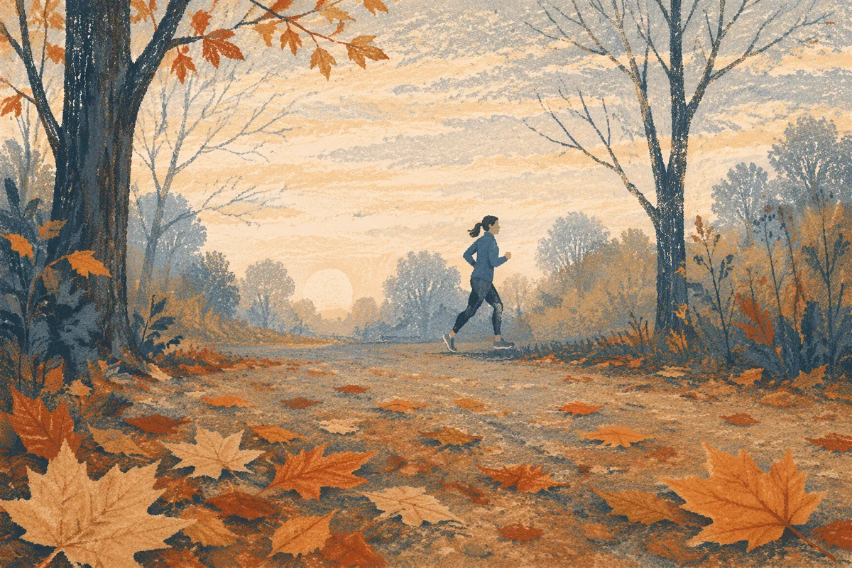 Morning Jogger on Misty Autumn Park Path
