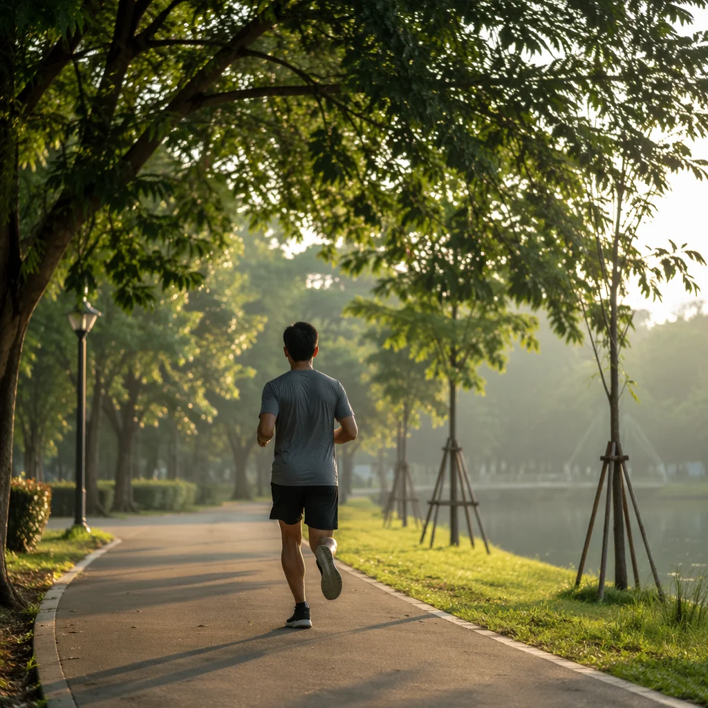 Morning Park Jogging for Health and Wellness