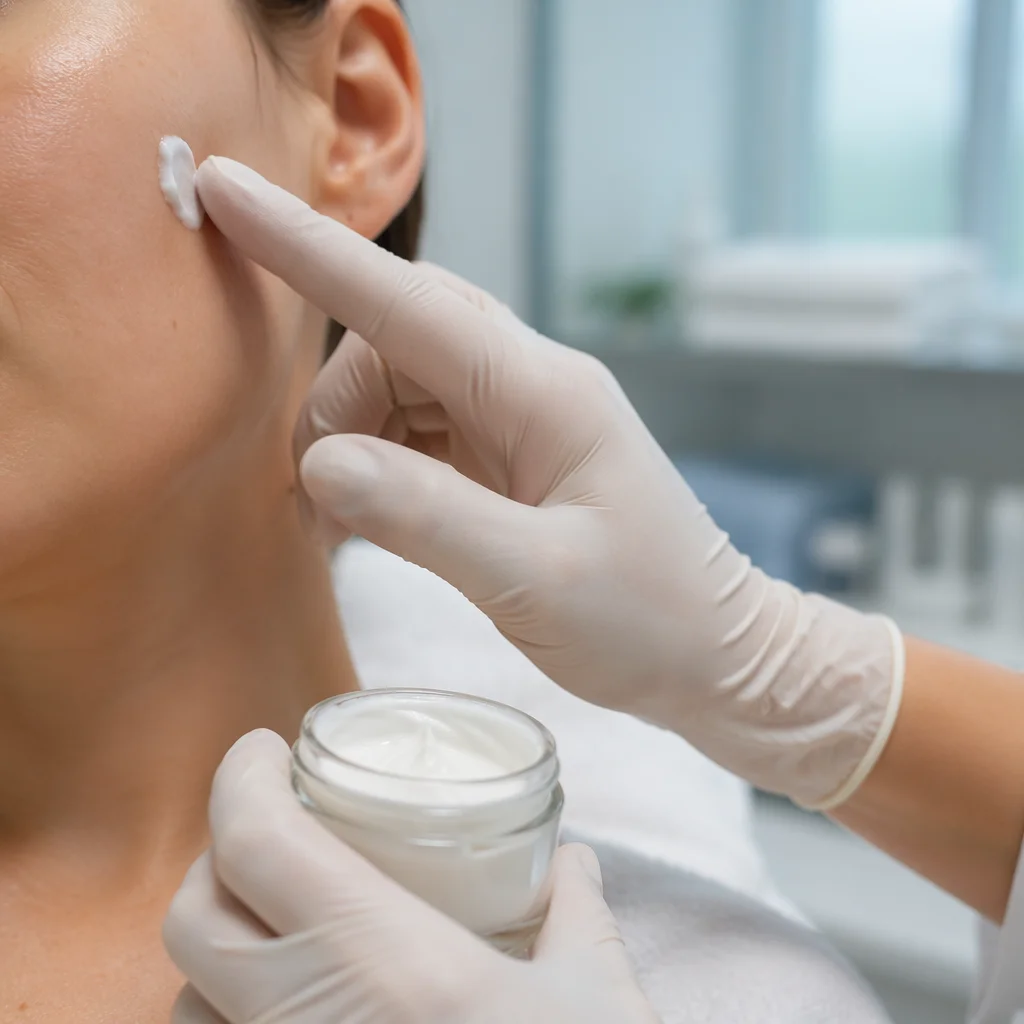 Medical Skincare Cream Applied to Cheek