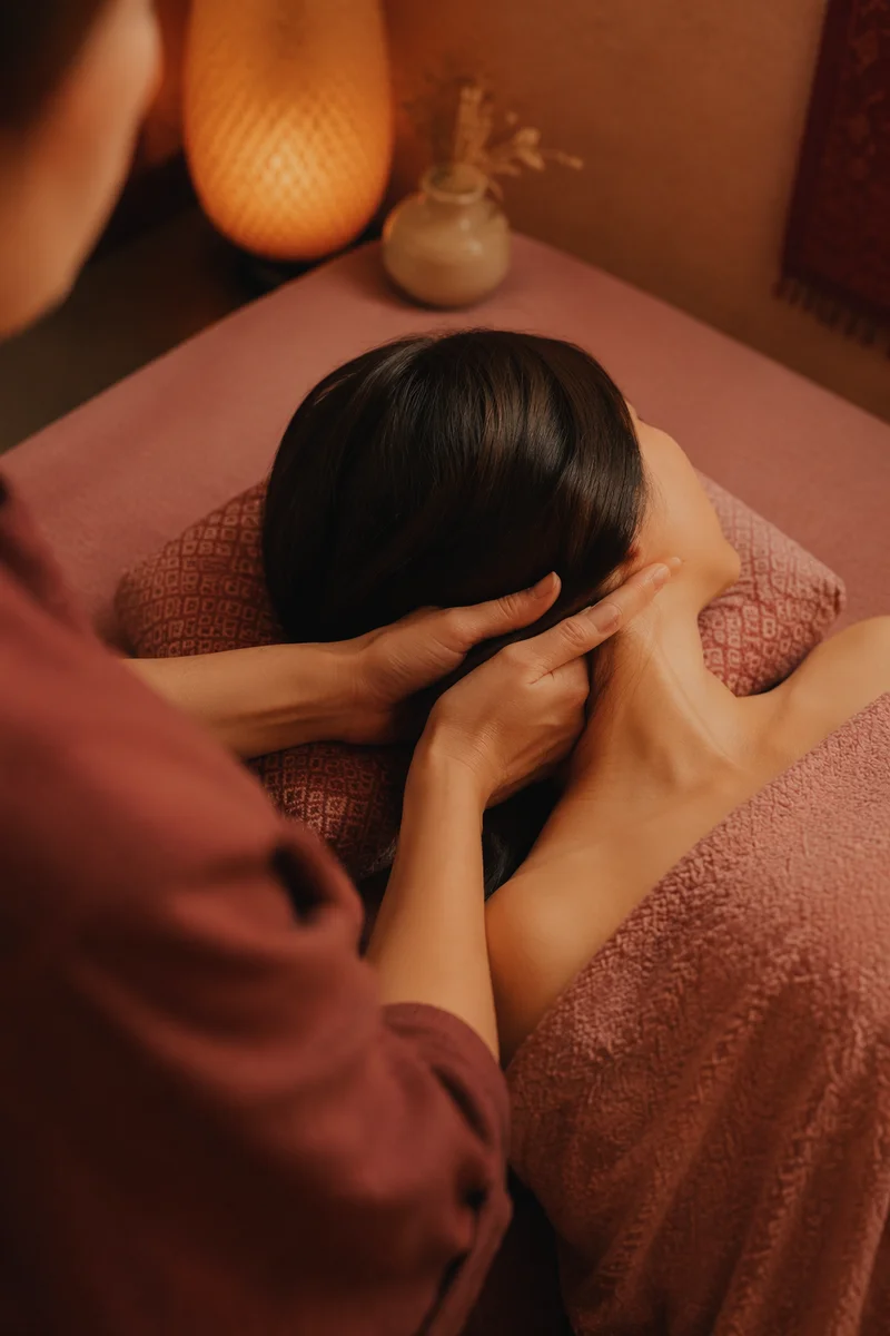 Relaxing Spa Head Massage in Warm Light