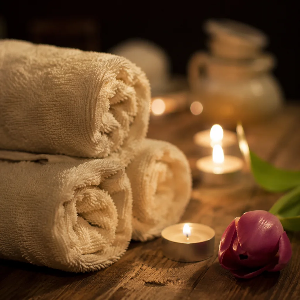 Candlelit Spa Towels for Wellness Massage