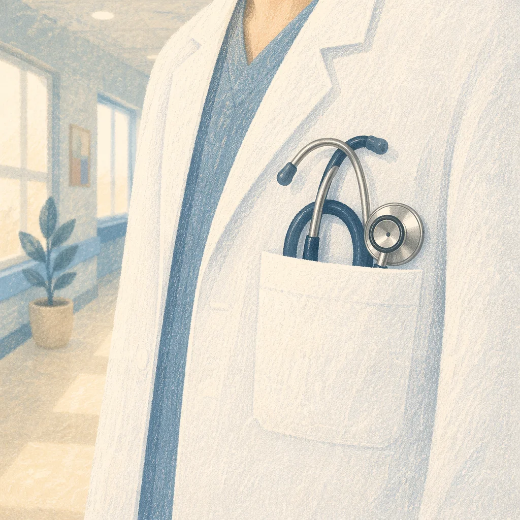 Stethoscope in White Coat Pocket Close-Up