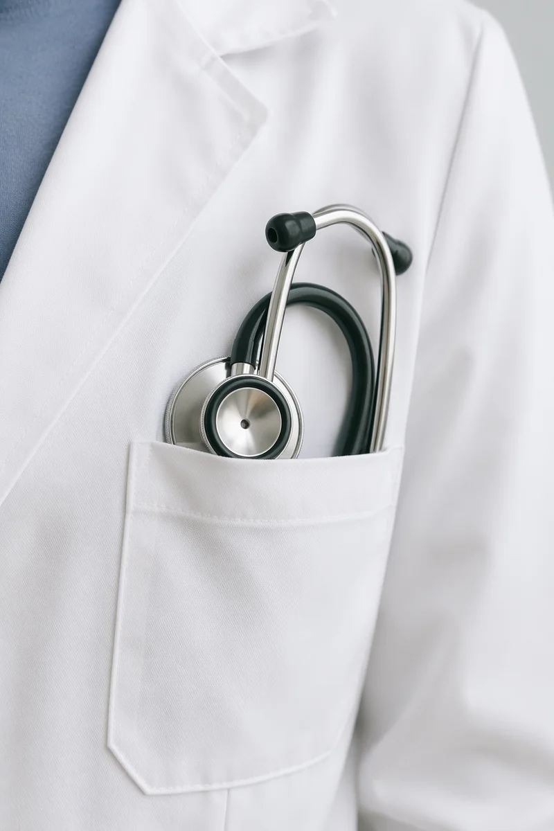 Stethoscope in White Coat Pocket Close-Up