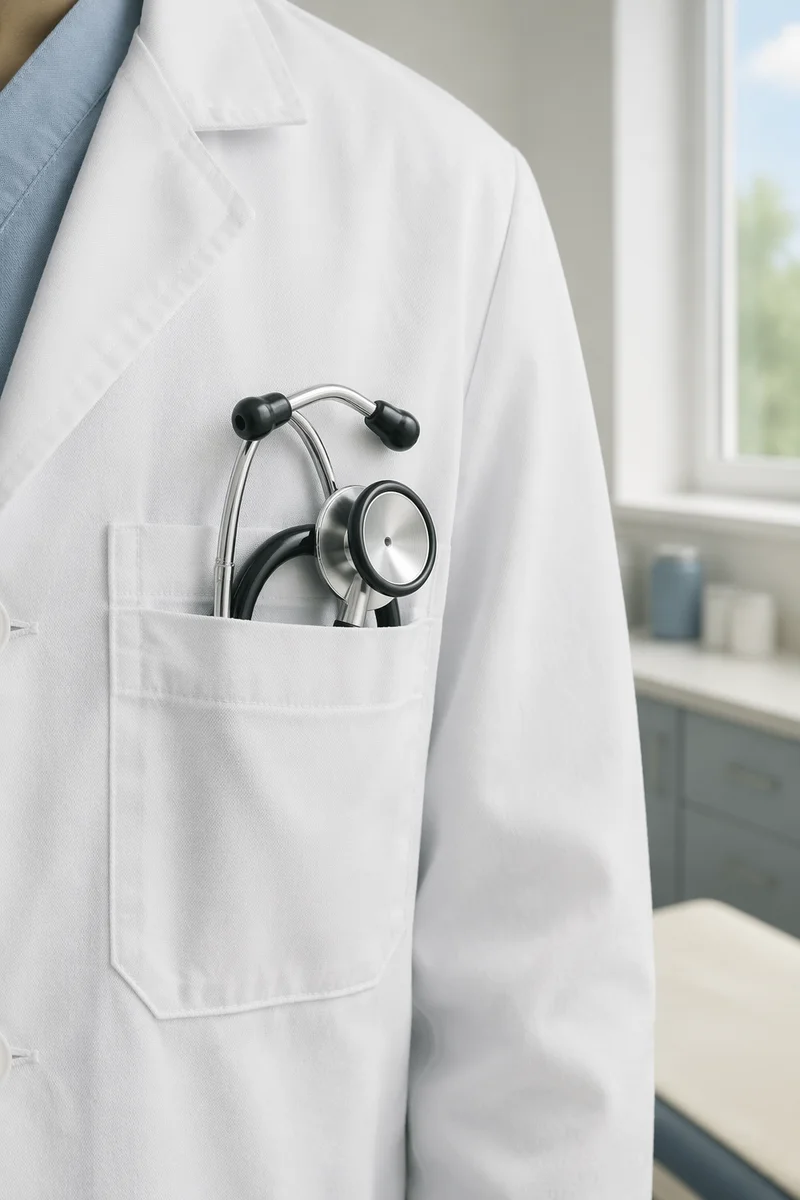 Stethoscope in White Medical Coat Pocket
