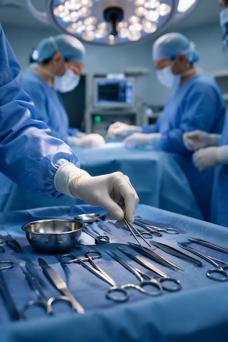 Surgical Team Preparing Instruments in Operating Room