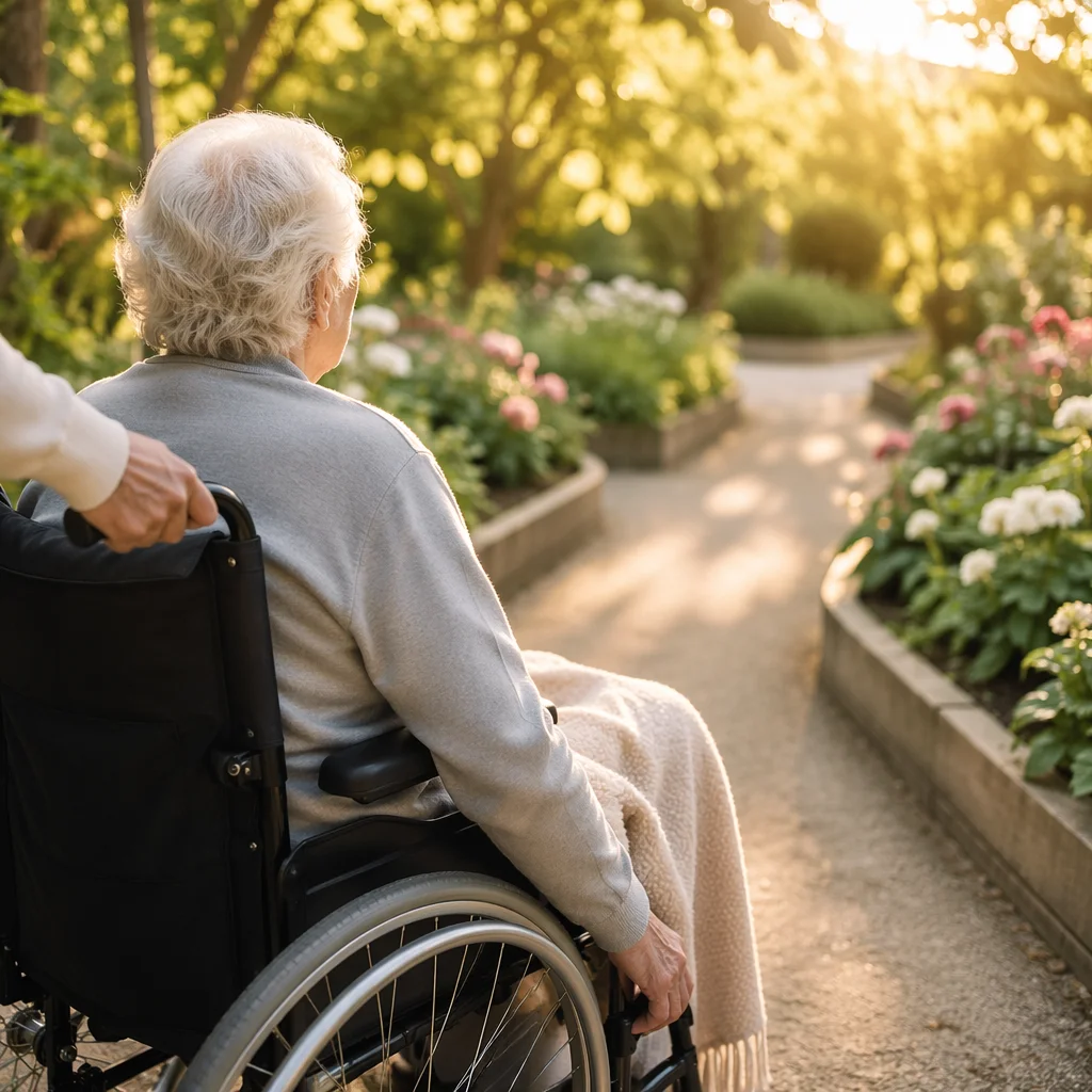 Elderly Wheelchair User in Healing Garden