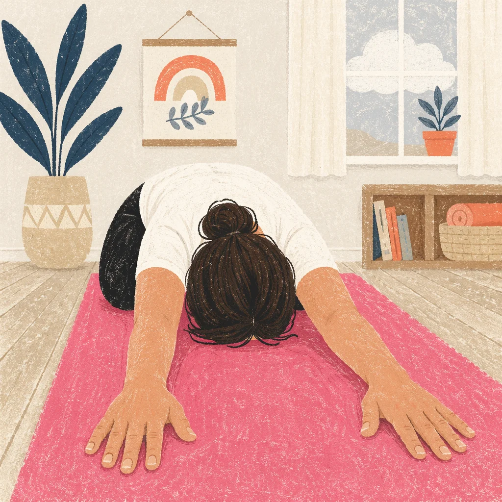 Peaceful Restorative Stretch on Pink Yoga Mat