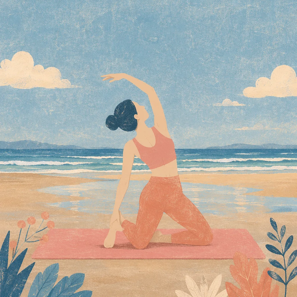 Peaceful Therapeutic Yoga Stretch on Beach