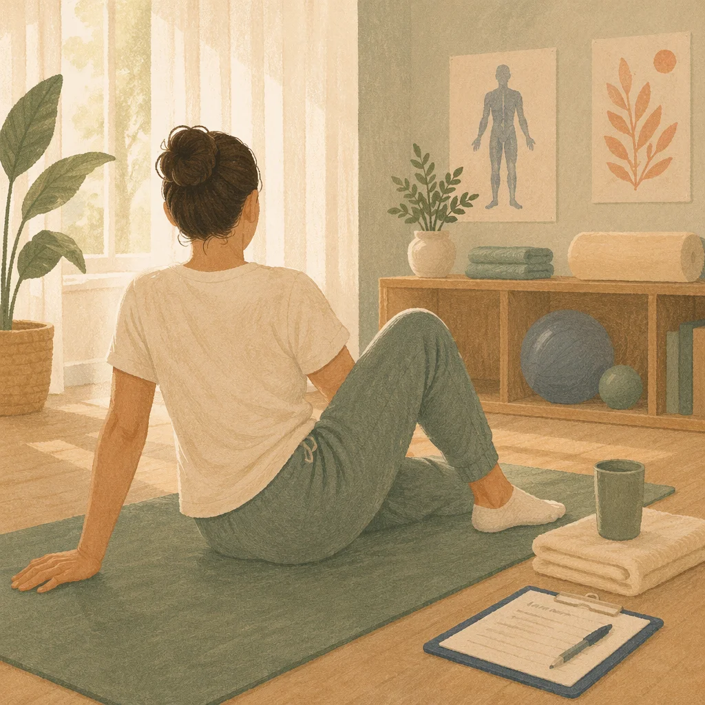 Peaceful Rehabilitation Stretch on Yoga Mat