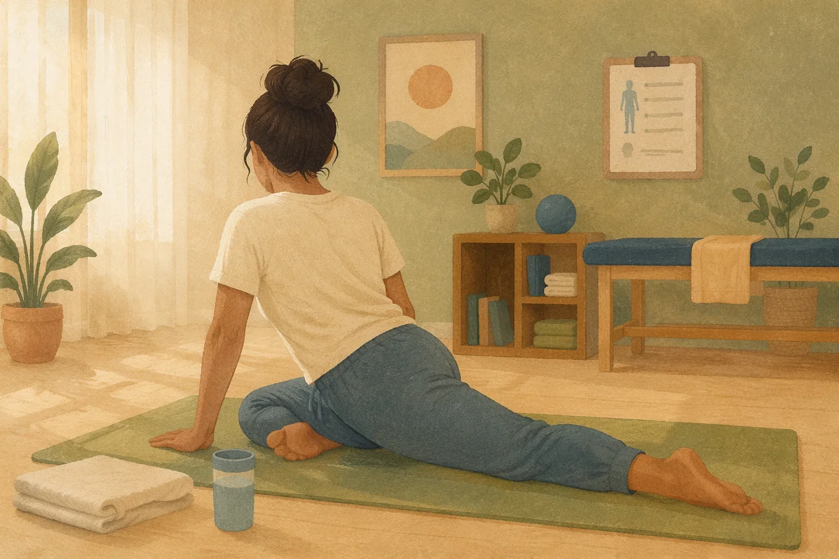 Peaceful Rehabilitation Stretch on Yoga Mat