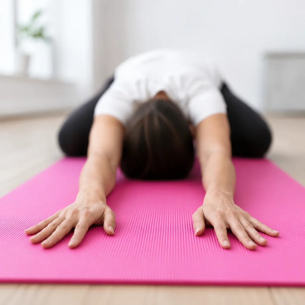 Peaceful Restorative Stretch on Pink Yoga Mat