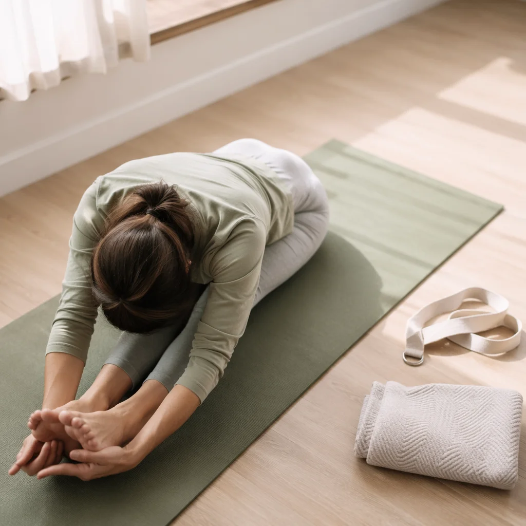 Peaceful Rehabilitation Stretch on Yoga Mat