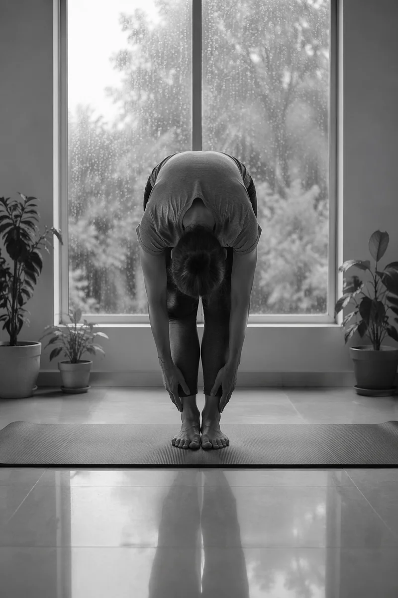 Peaceful Yoga Mat Stretch in Monochrome
