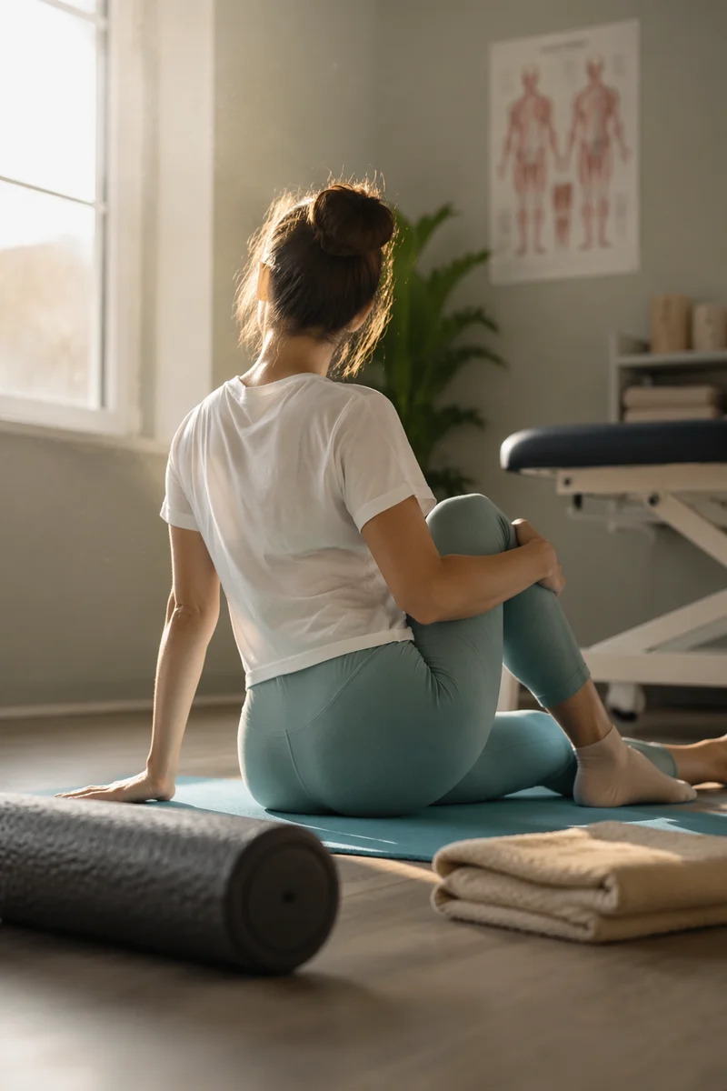 Peaceful Seated Stretch in Therapy Room
