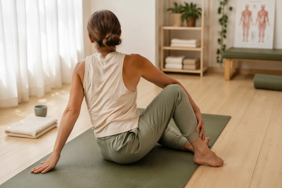 Peaceful Rehabilitation Stretch on Yoga Mat