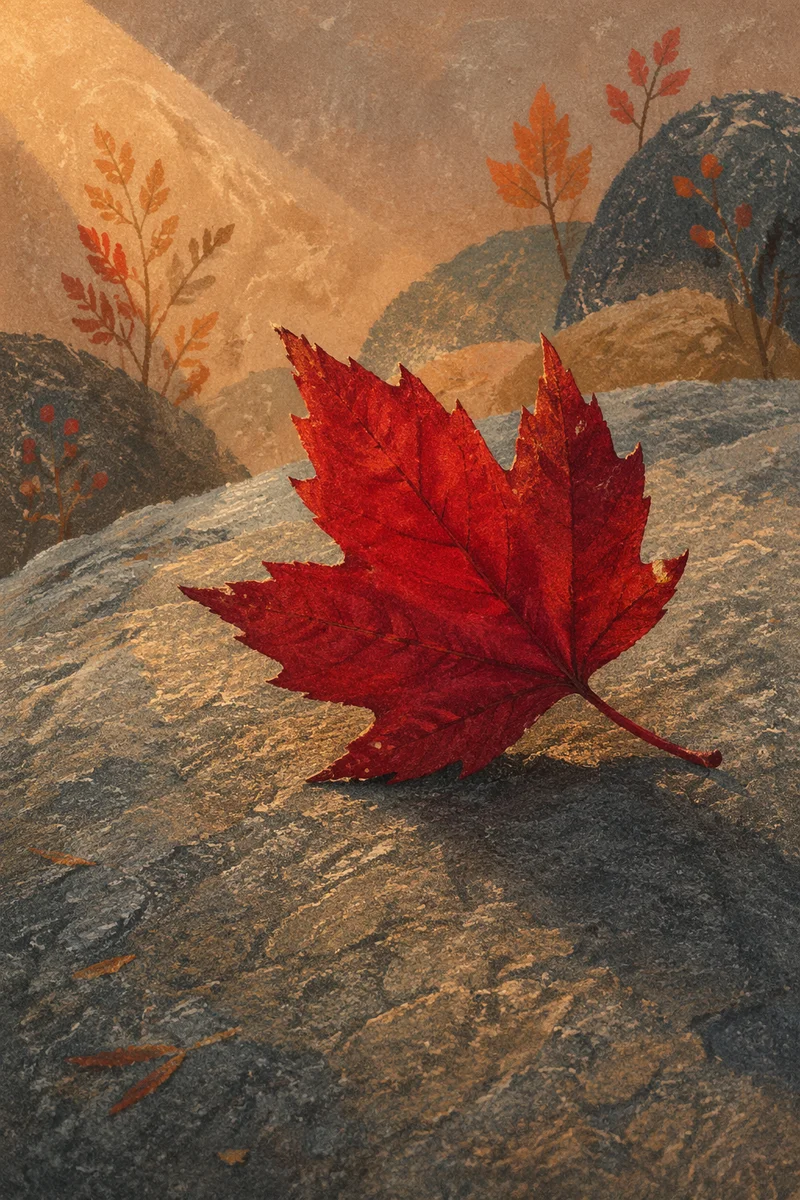 Crimson Autumn Leaf on Gray Stone