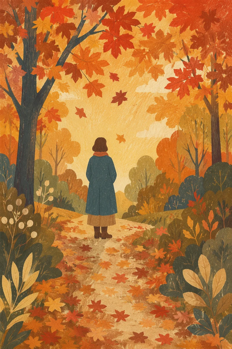 Prayerful Walk Beneath Autumn Maple Canopy