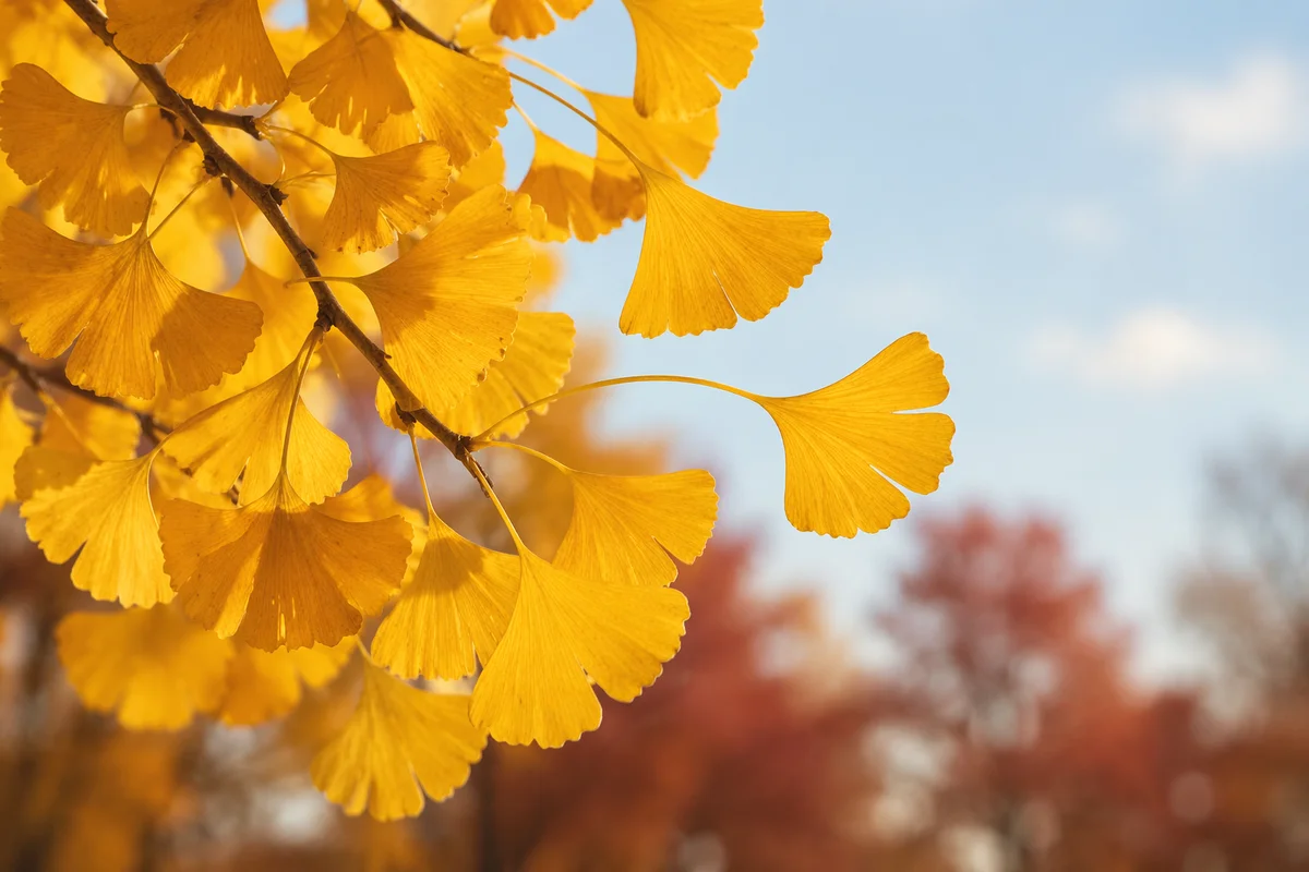 Golden Ginkgo Leaves in Autumn Light
