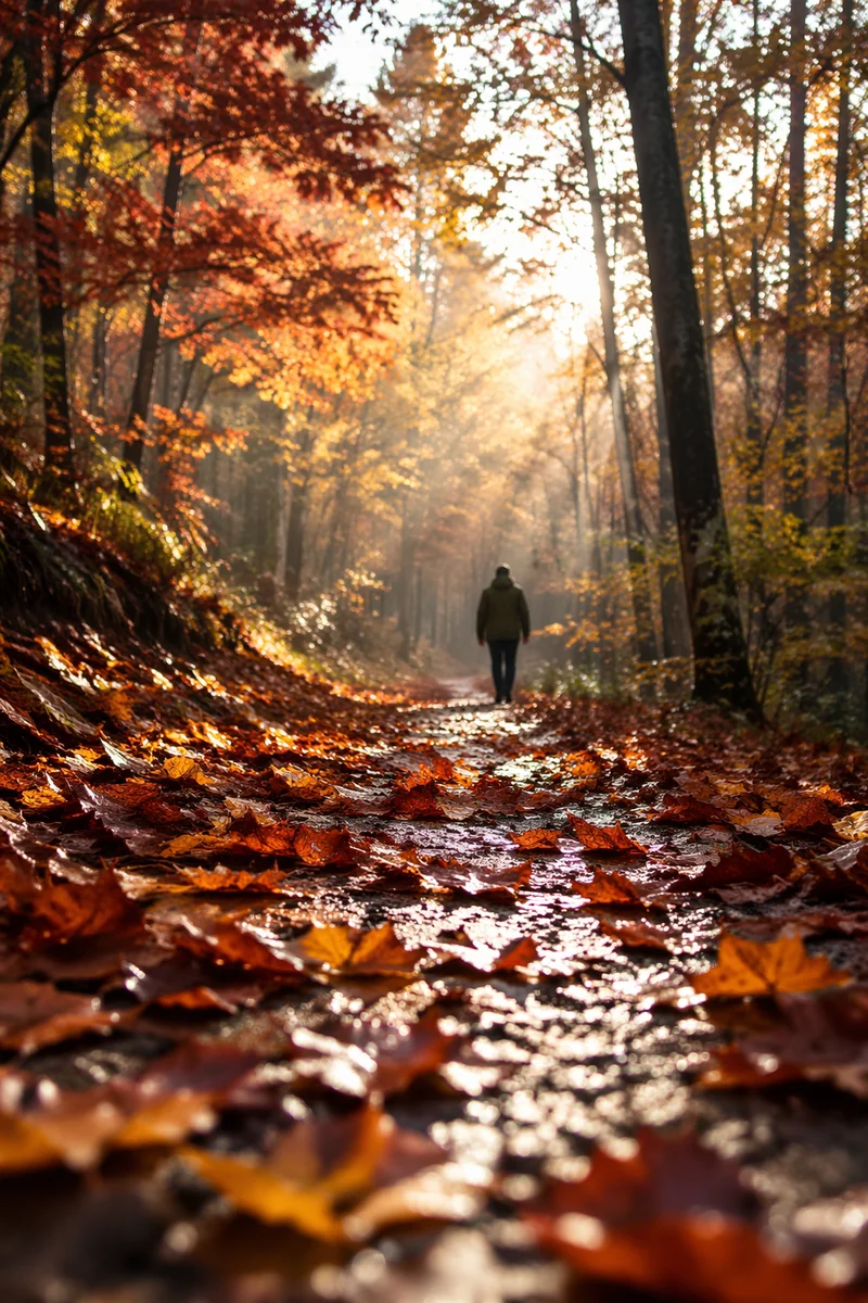 Rain-Kissed Autumn Woodland Path