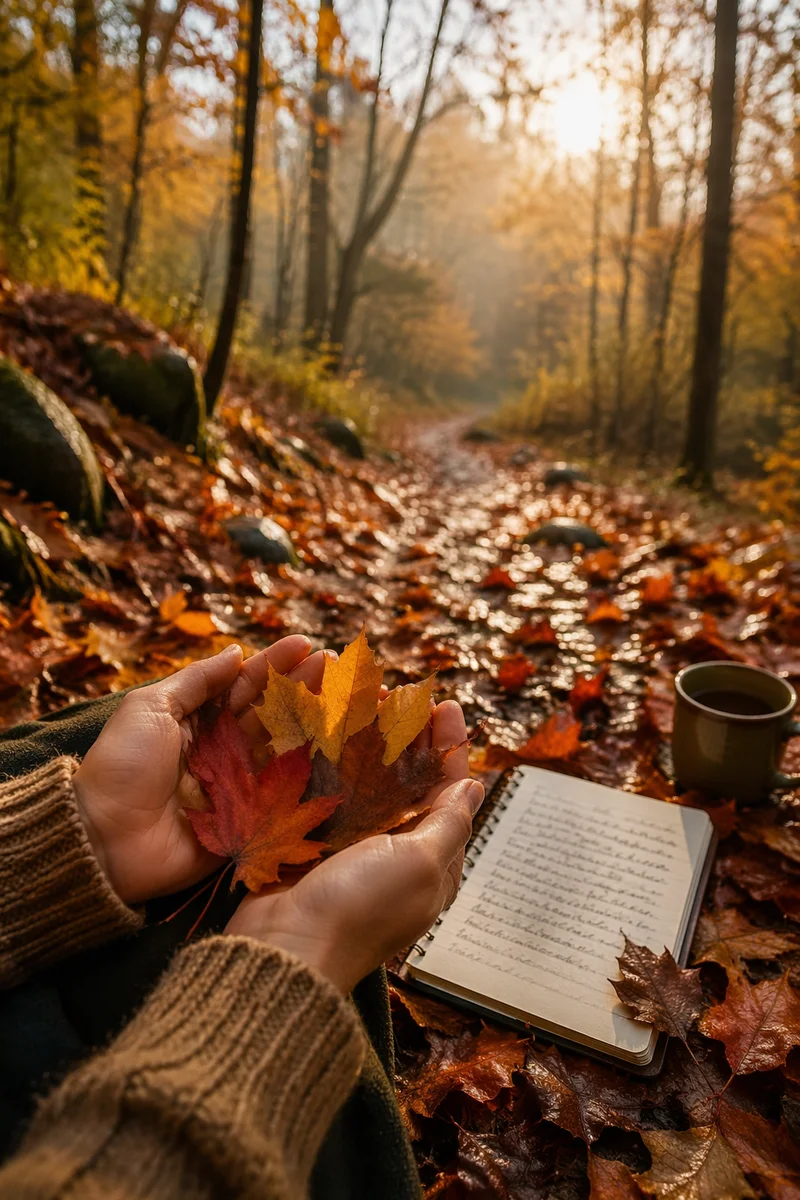 Peaceful Autumn Leaves on Rainy Woodland Path