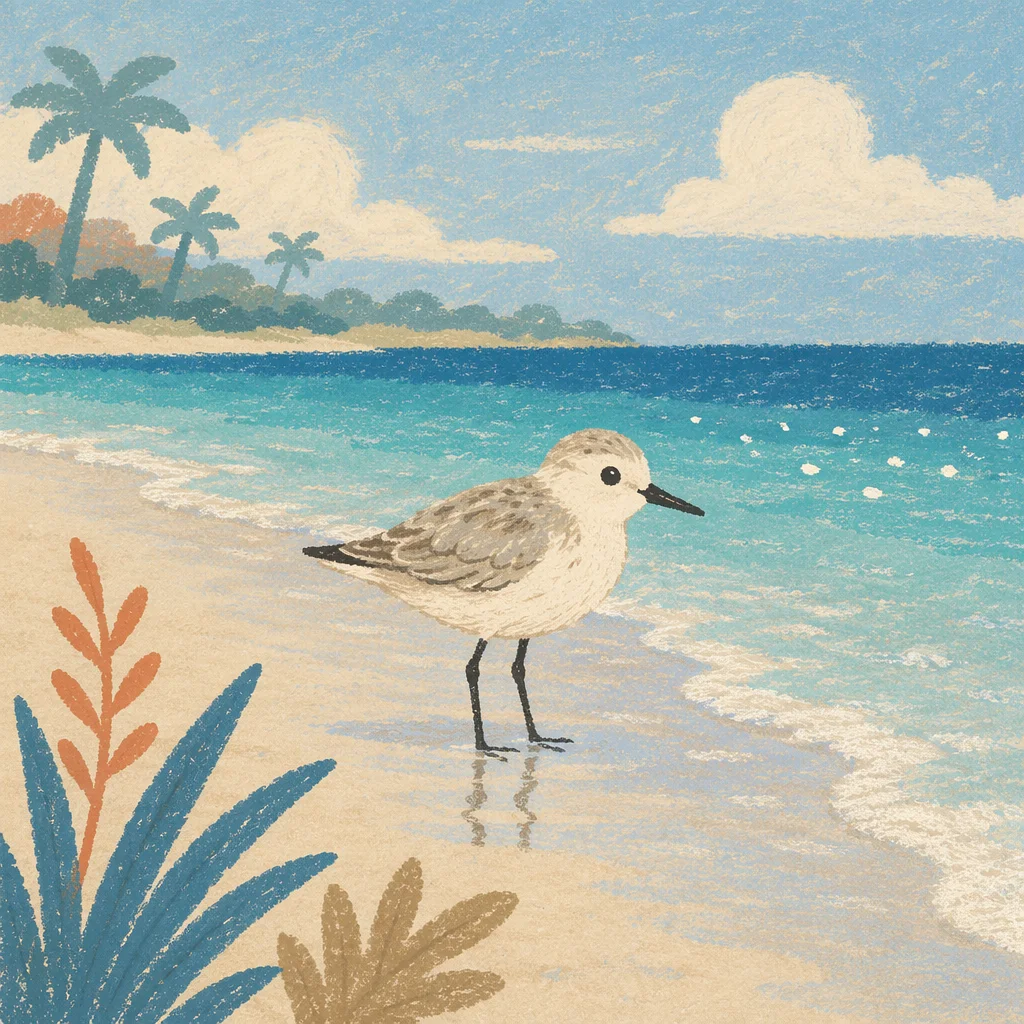 Shorebird on Tropical Beach Waves