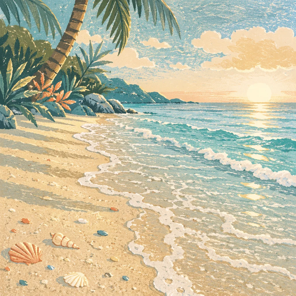 Serene Tropical Shoreline at Sunrise