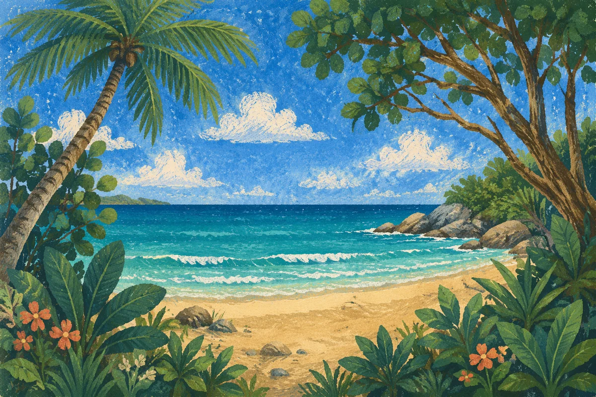 Tropical Beach Waves Under Summer Sky