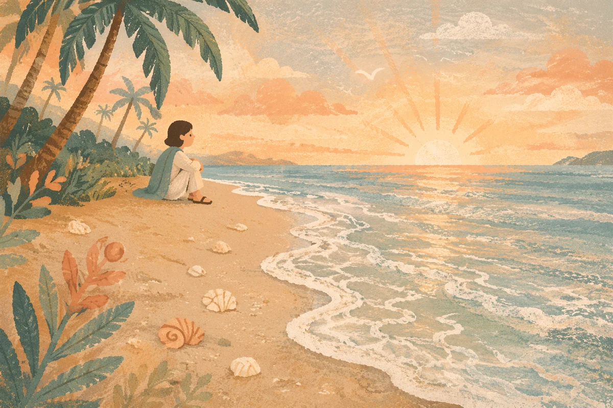 Tropical Dawn Waves on Peaceful Sandy Shore