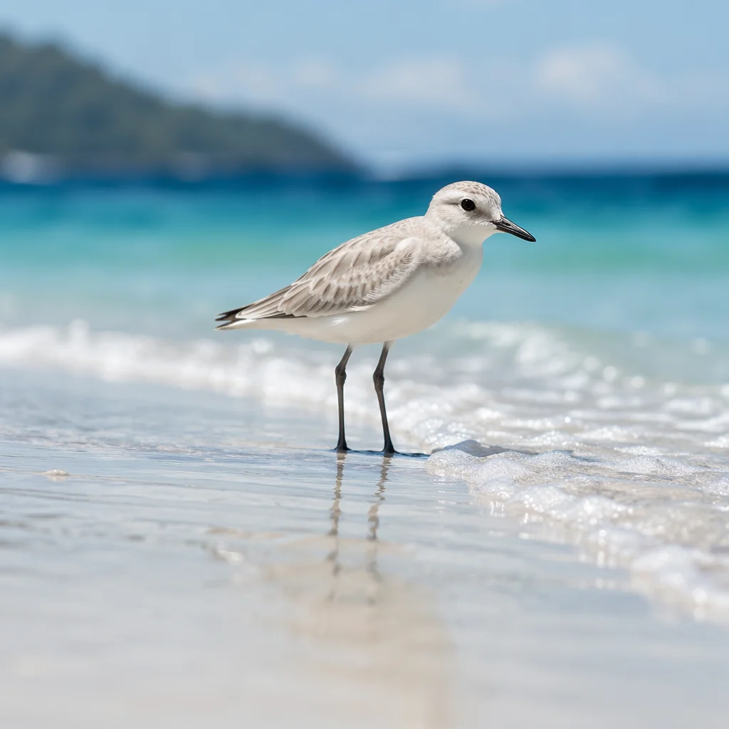 Tropical Shorebird on Sunlit Beach Waves