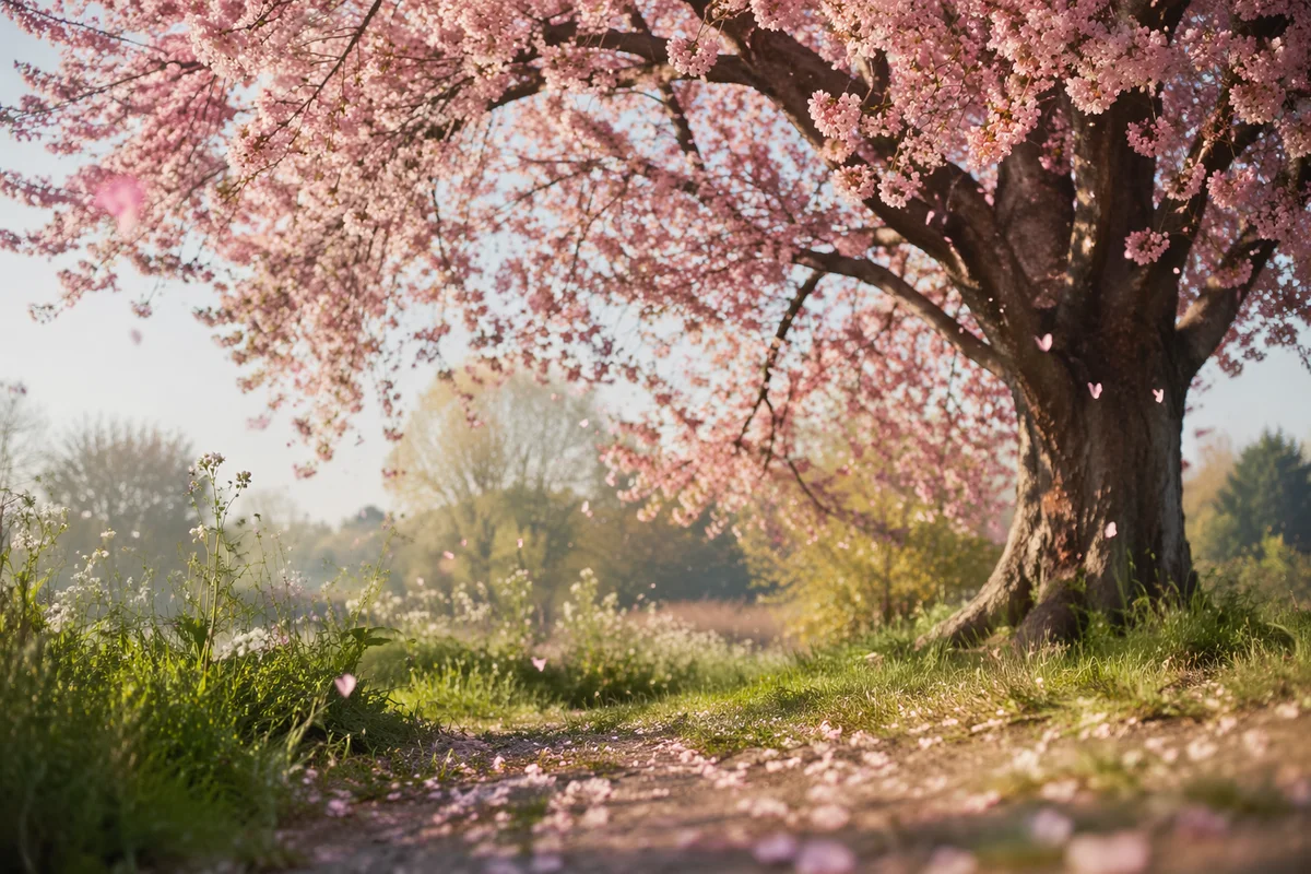 Cherry Blossom Tree by Meadow Path
