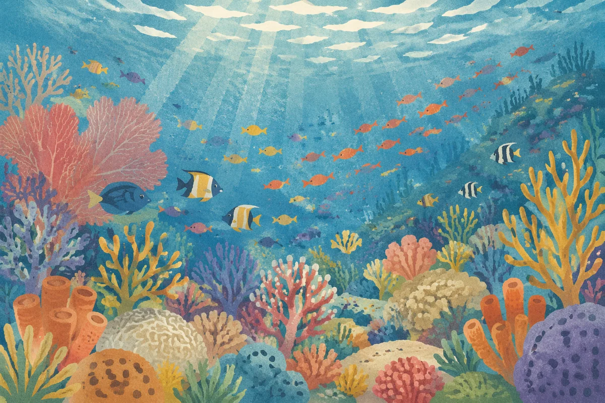 Vibrant Coral Reef With Colorful Fish