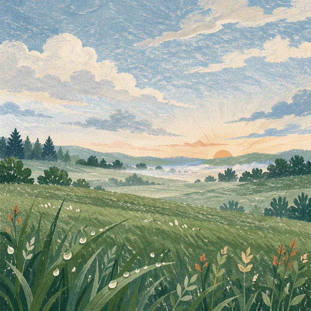 Peaceful Spring Meadow Under Morning Sky