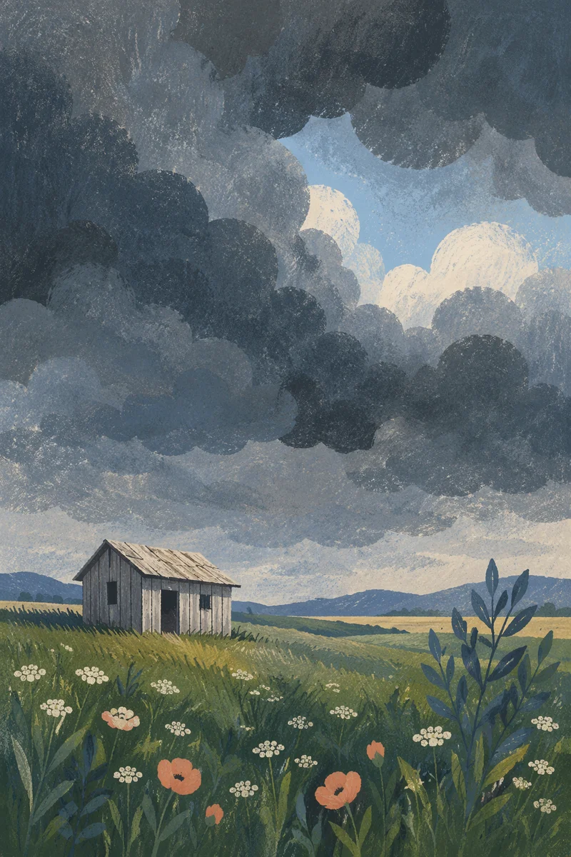 Green Countryside Field Beneath Storm Clouds