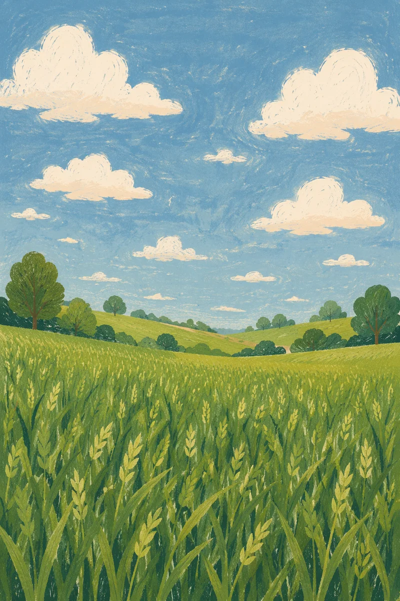 Peaceful Green Field Under Blue Sky
