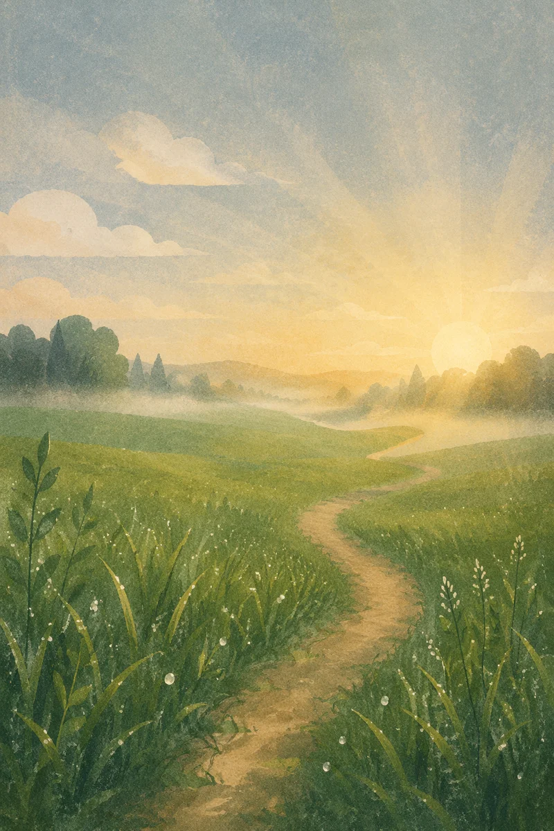 Morning Meadow Path Through Green Grass